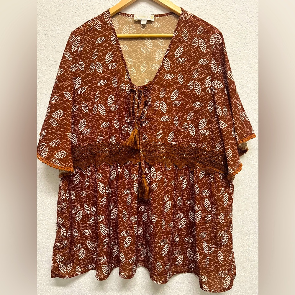 *Women’s Boho Babydoll Leaf Print Tunic Top Georgette